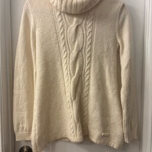 Burberry Cream Cable Knit Turtleneck Sweater